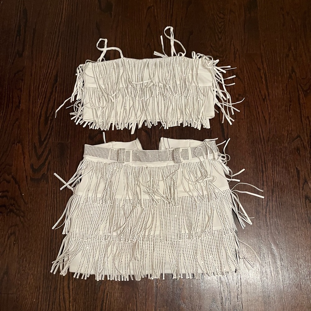 Eyecatcher Fringe Top & Skort in White from Blushing Brunette Boutique